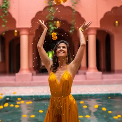 Marigolds falling in the courtyard