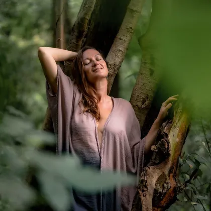 At the waterfall, in the green